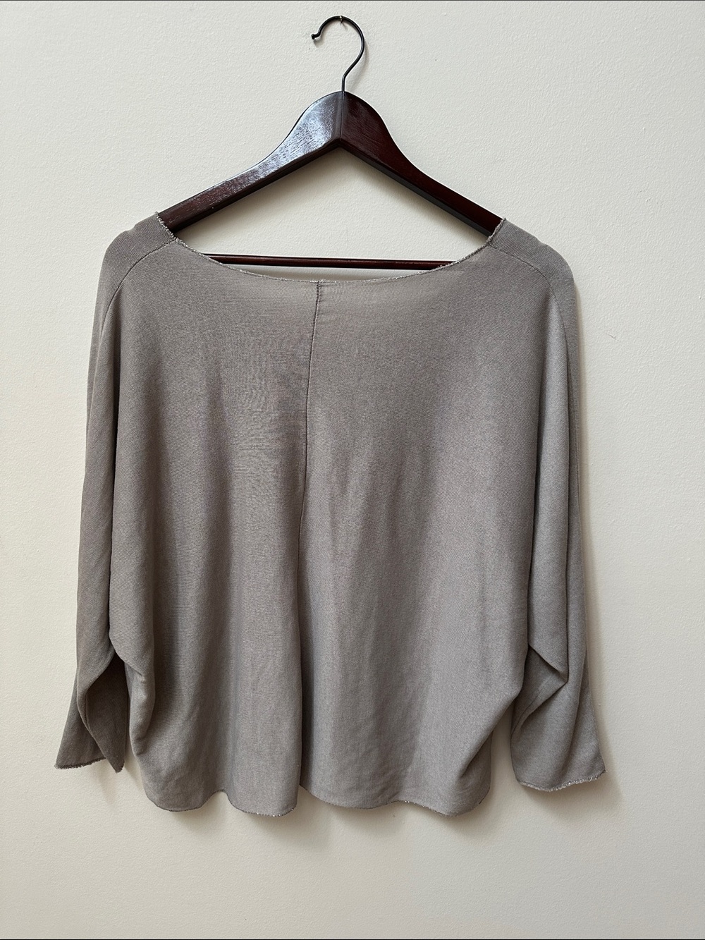 Italian Relaxed Scoop Neck Pullover in Taupe - Picture 5 of 8